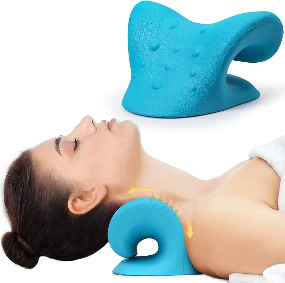 Neck Stretcher for Neck Relief - Neck and Shoulder Relaxer Cervical Spine Traction Device to Relieve Neck and Shoulder Fatigue and Pain, Chiropractic Pillow Relief TMJ Muscle Pain (Blue) emmymart