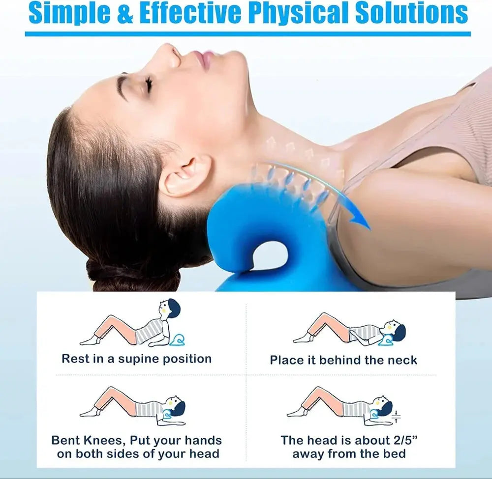Neck Stretcher for Neck Relief - Neck and Shoulder Relaxer Cervical Spine Traction Device to Relieve Neck and Shoulder Fatigue and Pain, Chiropractic Pillow Relief TMJ Muscle Pain (Blue) emmymart