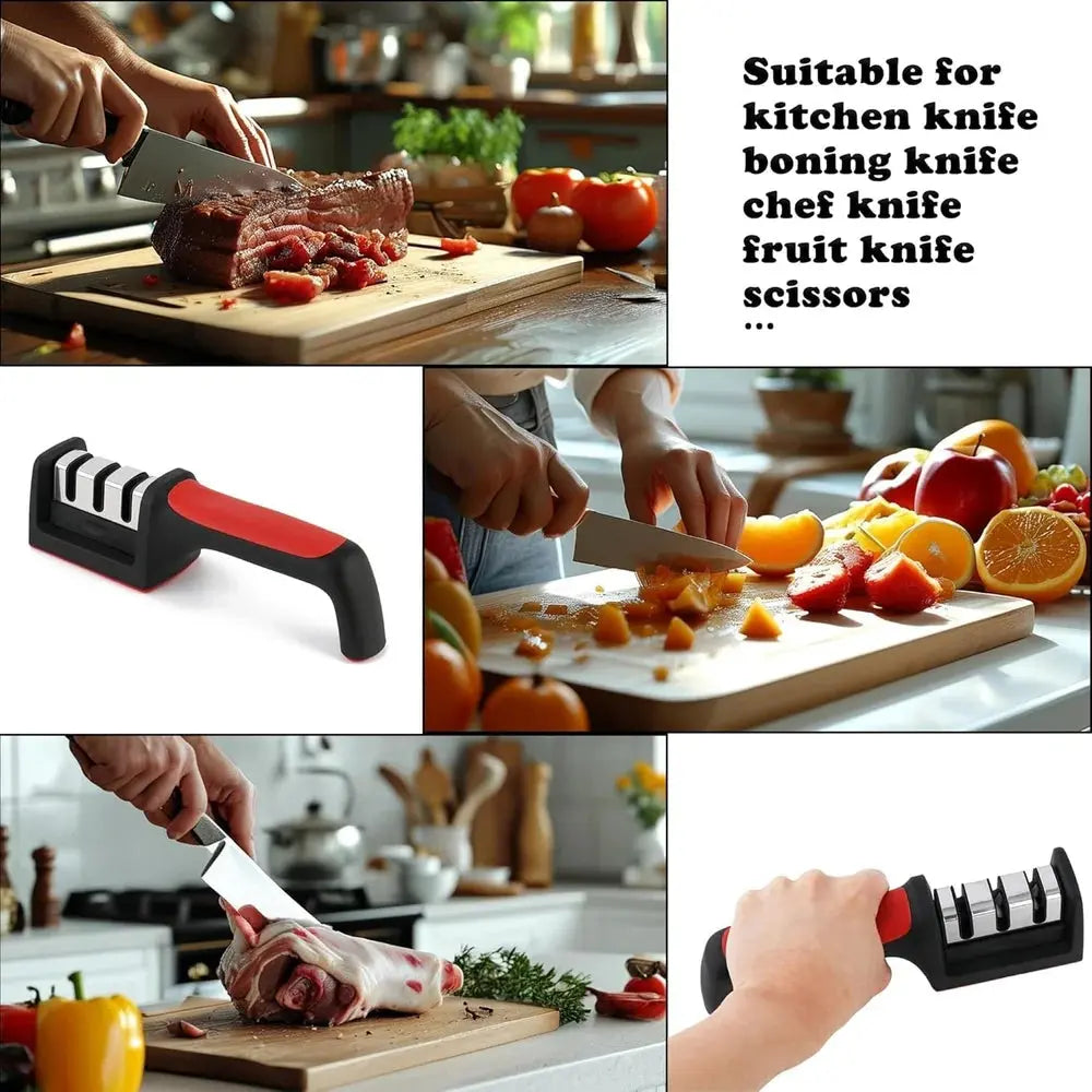 knife sharper| Rebee Vision Manual Knife Sharpener| 3 Stage Sharpening Tool for Ceramic Knife and Steel Knives |(Manual Knife Sharpener) (Pack of 1)| emmymart
